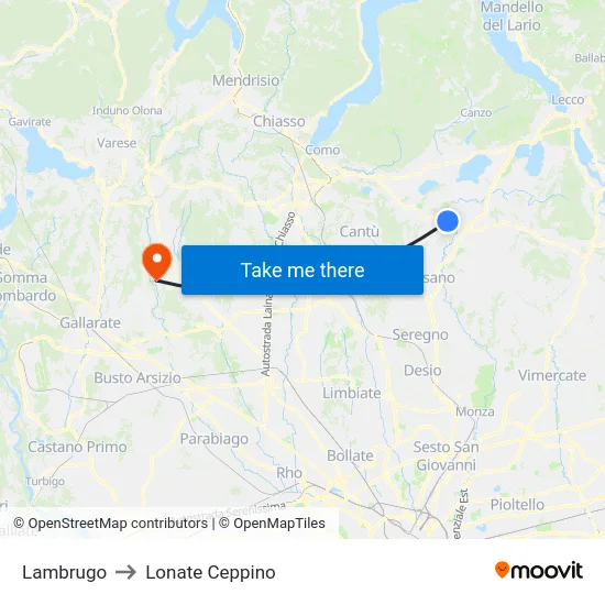 Lambrugo to Lonate Ceppino map