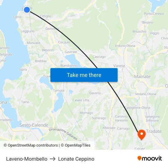 Laveno-Mombello to Lonate Ceppino map