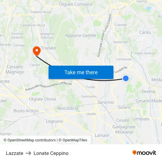 Lazzate to Lonate Ceppino map