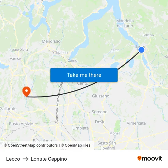 Lecco to Lonate Ceppino map