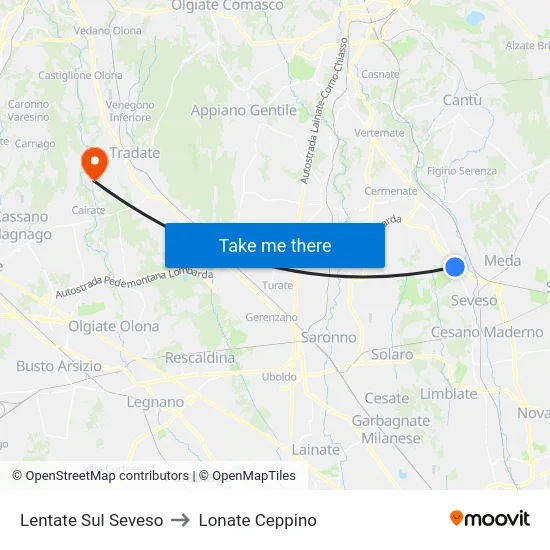 Lentate Sul Seveso to Lonate Ceppino map