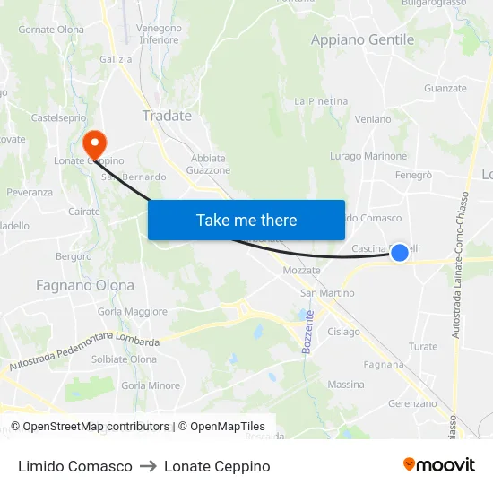 Limido Comasco to Lonate Ceppino map