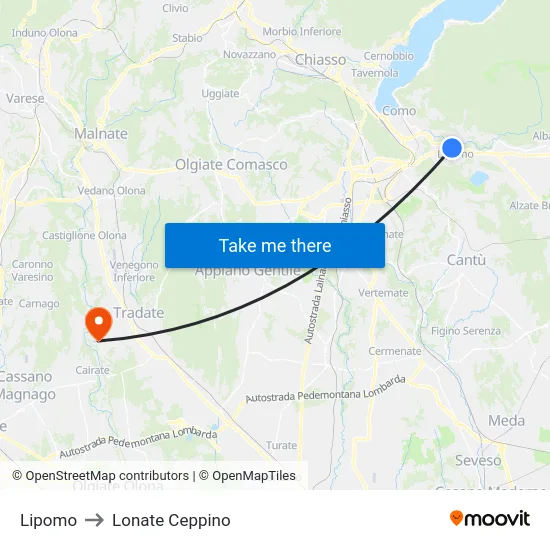 Lipomo to Lonate Ceppino map