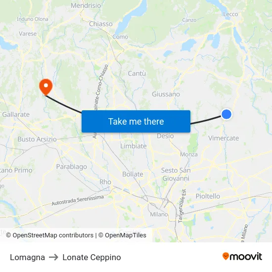 Lomagna to Lonate Ceppino map