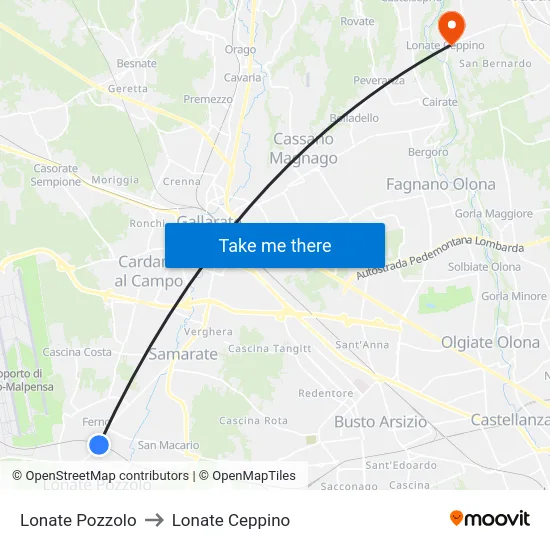Lonate Pozzolo to Lonate Ceppino map