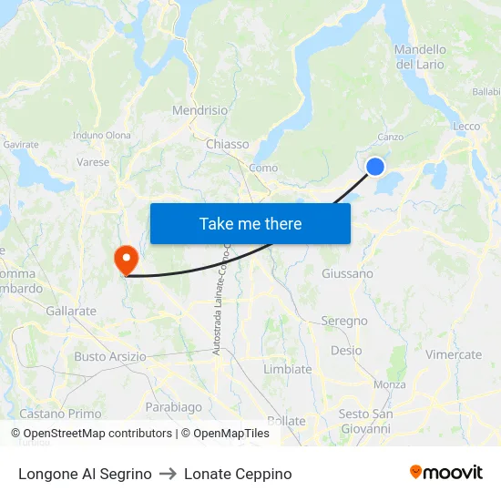 Longone Al Segrino to Lonate Ceppino map