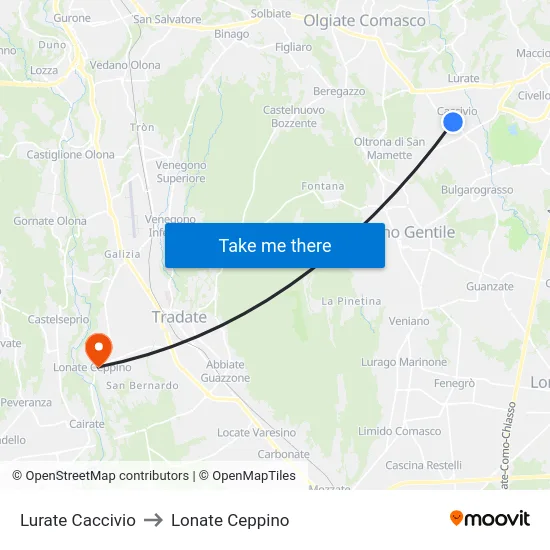 Lurate Caccivio to Lonate Ceppino map