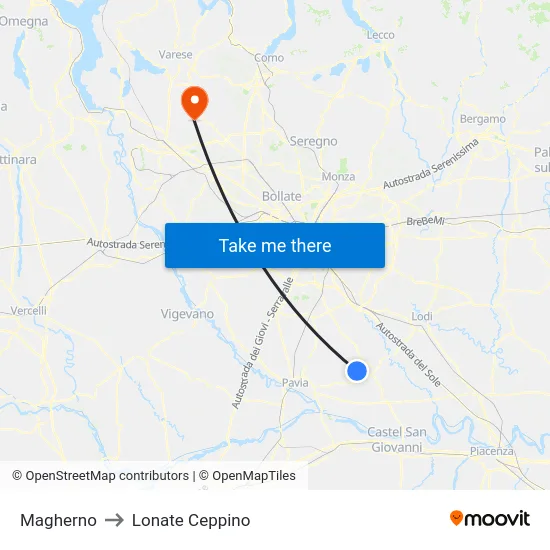 Magherno to Lonate Ceppino map