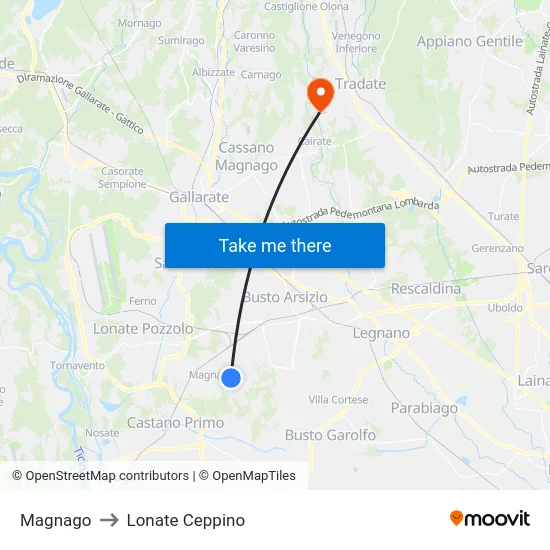 Magnago to Lonate Ceppino map