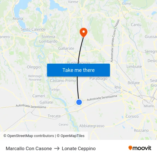 Marcallo Con Casone to Lonate Ceppino map