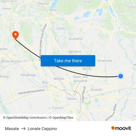 Masate to Lonate Ceppino map