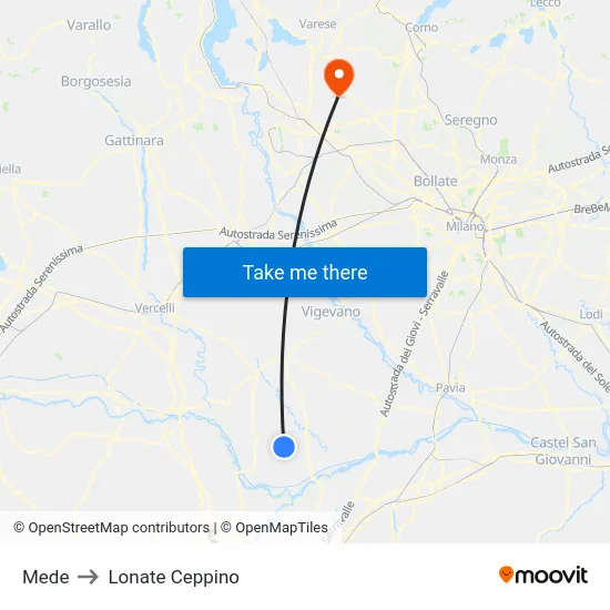Mede to Lonate Ceppino map