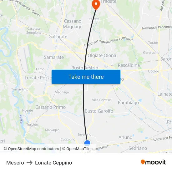 Mesero to Lonate Ceppino map