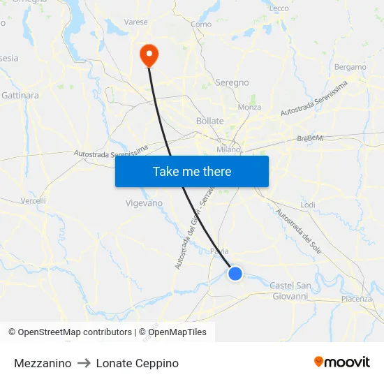Mezzanino to Lonate Ceppino map