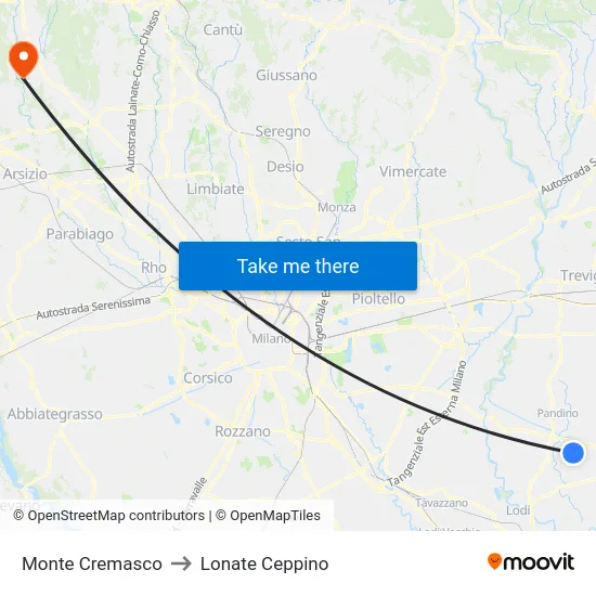 Monte Cremasco to Lonate Ceppino map