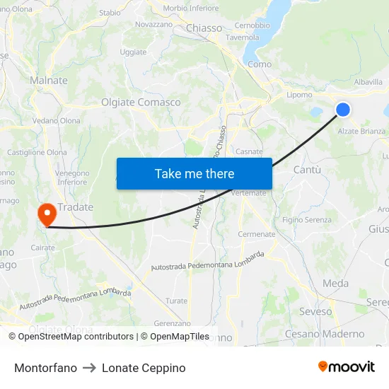 Montorfano to Lonate Ceppino map
