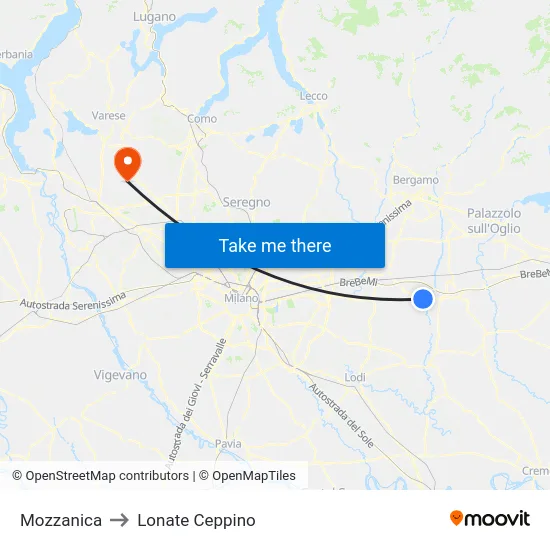 Mozzanica to Lonate Ceppino map