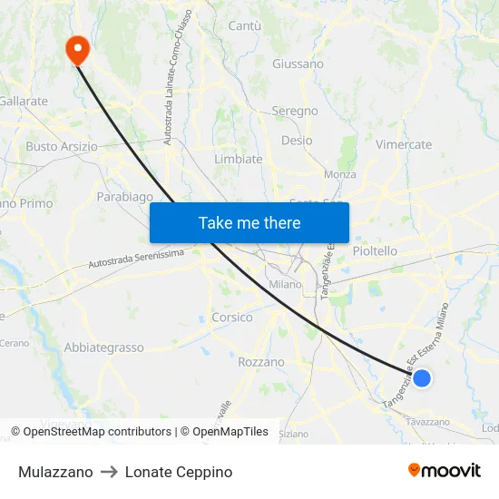 Mulazzano to Lonate Ceppino map