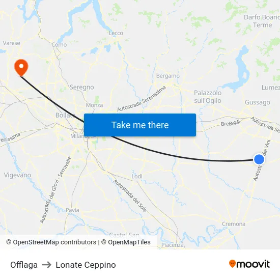 Offlaga to Lonate Ceppino map