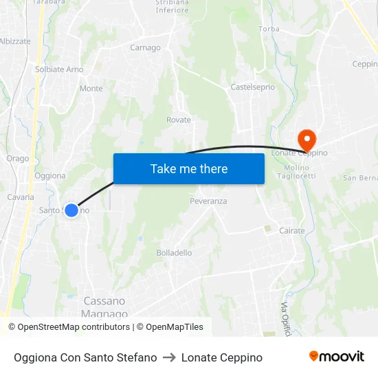 Oggiona Con Santo Stefano to Lonate Ceppino map