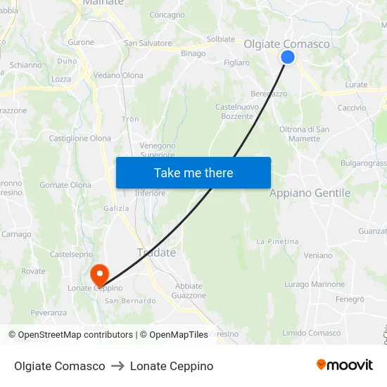 Olgiate Comasco to Lonate Ceppino map