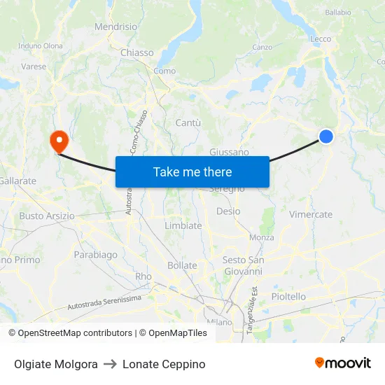 Olgiate Molgora to Lonate Ceppino map