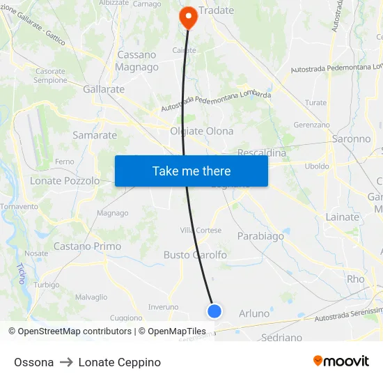 Ossona to Lonate Ceppino map