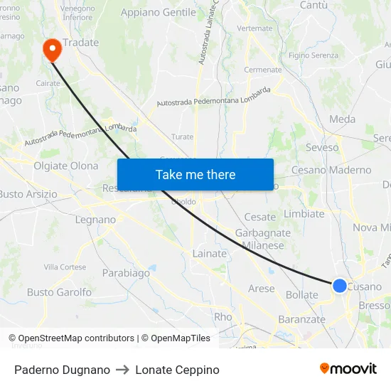 Paderno Dugnano to Lonate Ceppino map