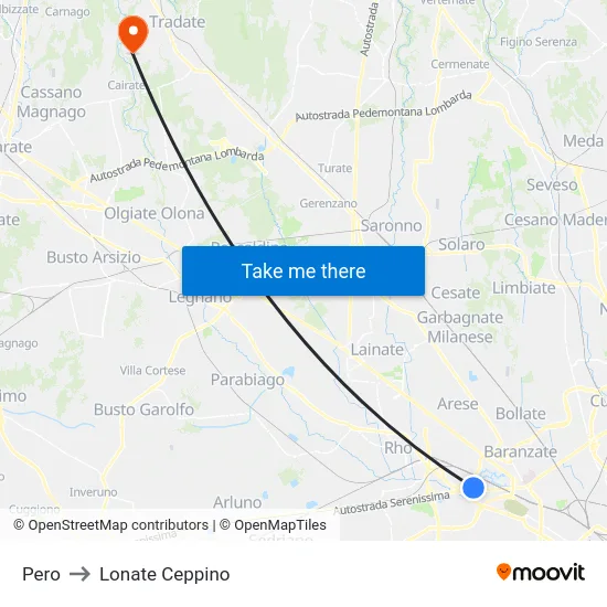 Pero to Lonate Ceppino map