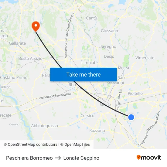 Peschiera Borromeo to Lonate Ceppino map