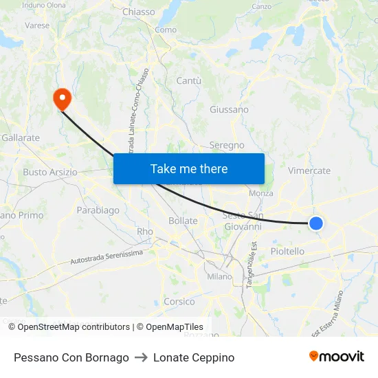 Pessano Con Bornago to Lonate Ceppino map