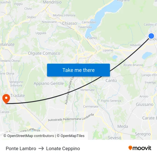 Ponte Lambro to Lonate Ceppino map