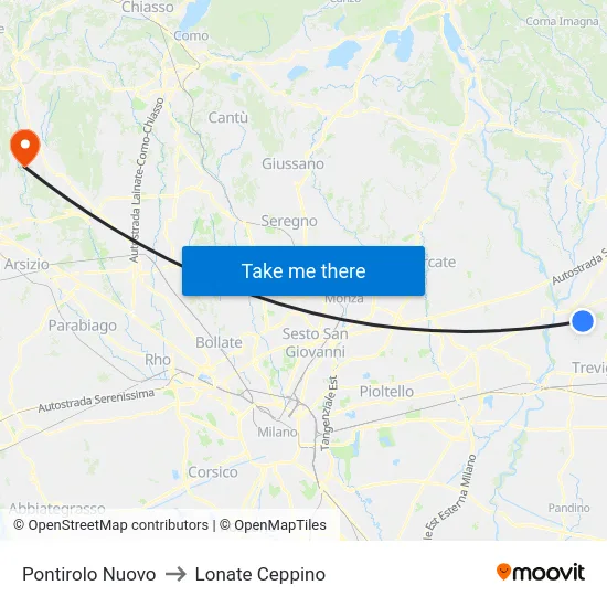 Pontirolo Nuovo to Lonate Ceppino map