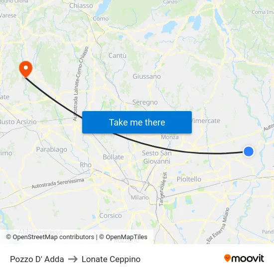 Pozzo D' Adda to Lonate Ceppino map