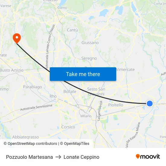 Pozzuolo Martesana to Lonate Ceppino map