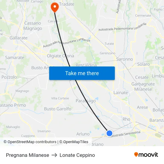 Pregnana Milanese to Lonate Ceppino map