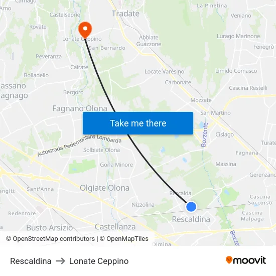 Rescaldina to Lonate Ceppino map