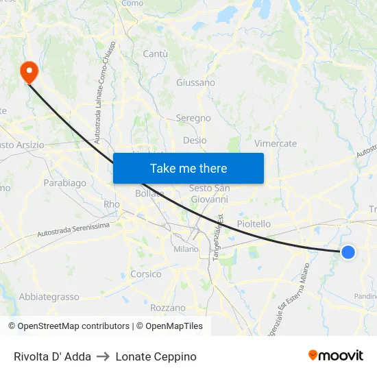 Rivolta D' Adda to Lonate Ceppino map