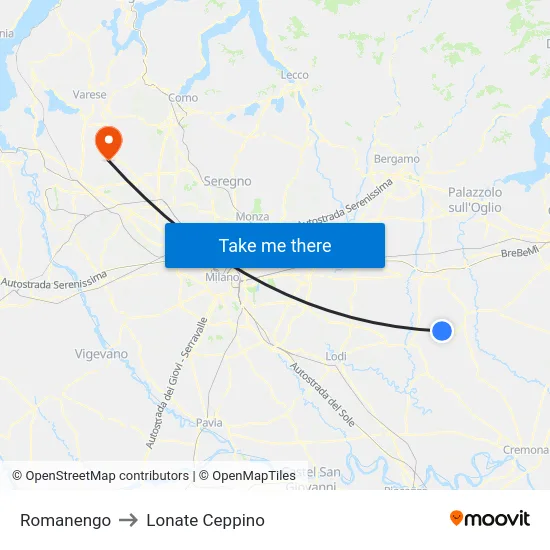 Romanengo to Lonate Ceppino map