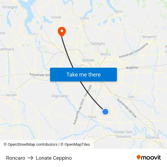Roncaro to Lonate Ceppino map