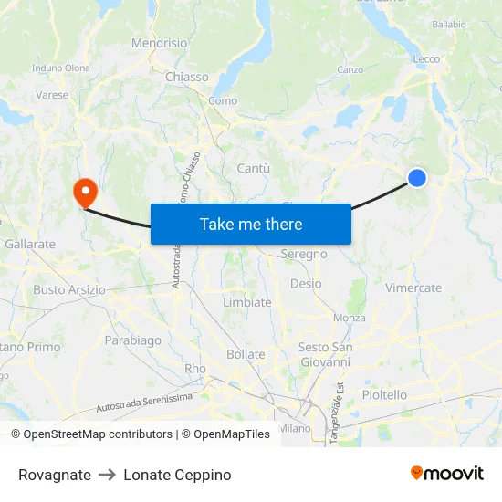 Rovagnate to Lonate Ceppino map