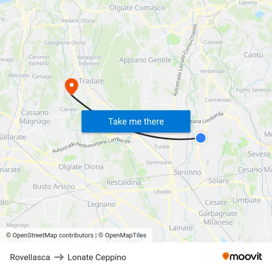 Rovellasca to Lonate Ceppino map