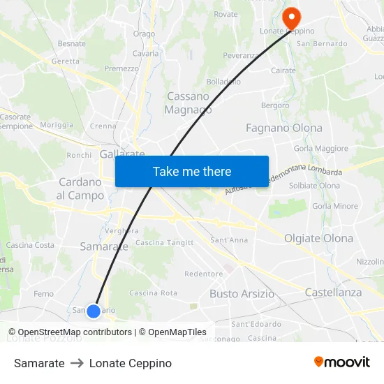 Samarate to Lonate Ceppino map