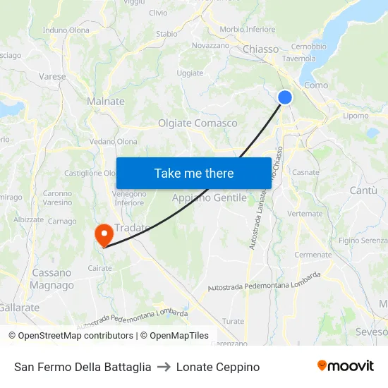 San Fermo Della Battaglia to Lonate Ceppino map