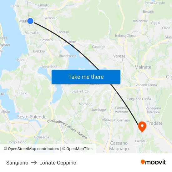 Sangiano to Lonate Ceppino map