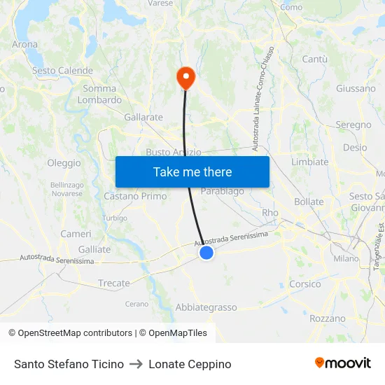 Santo Stefano Ticino to Lonate Ceppino map