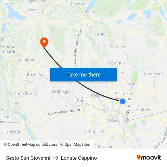 Sesto San Giovanni to Lonate Ceppino map