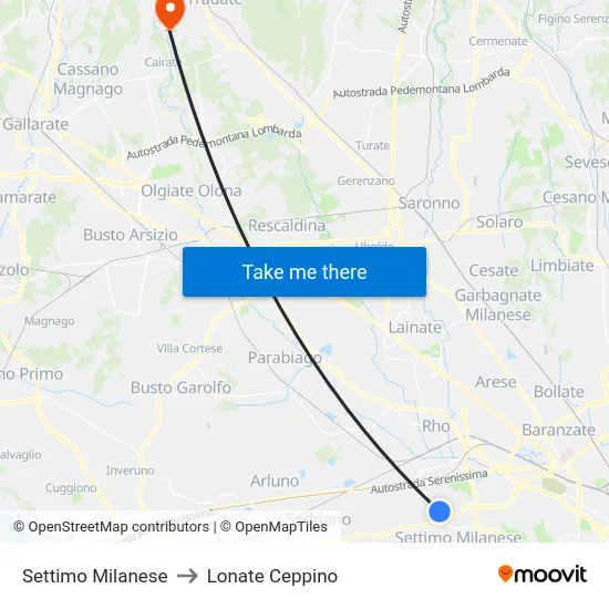 Settimo Milanese to Lonate Ceppino map