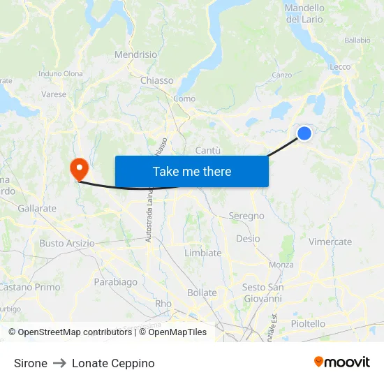 Sirone to Lonate Ceppino map