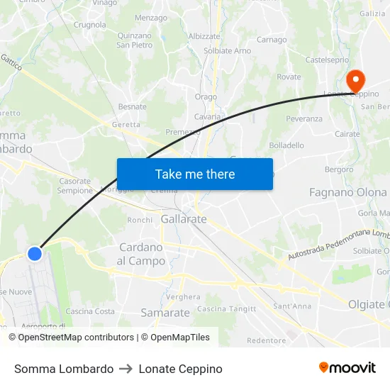 Somma Lombardo to Lonate Ceppino map